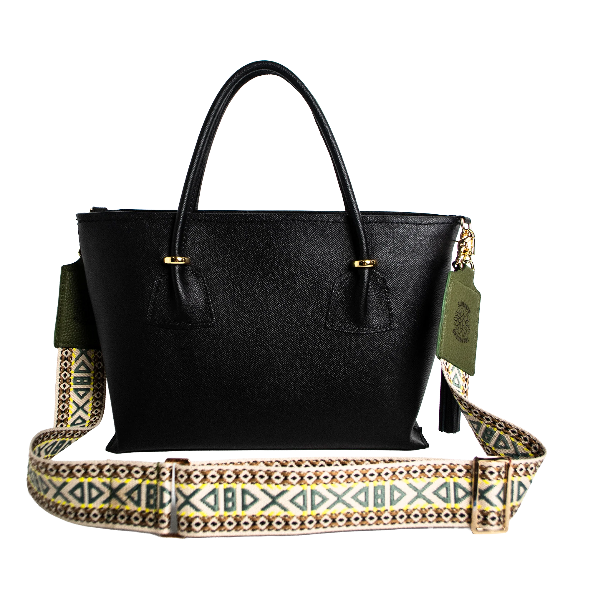 Solstice Heritage Strap - Emerald Geometric Designer Strap | Luxury Interchangeable Bag Strap - Image 3